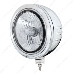 Stainless Bullet Embossed Stripe Headlight Housing With Crystal H4 Halogen Headlight