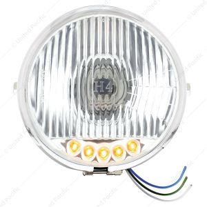 Chrome 5-3/4" Motorcycle Headlight H4 Bulb With 5 Amber LED