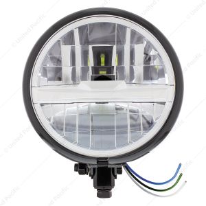 Black 5-3/4" Motorcycle Headlight 8 LED Bulb With Silver Bar