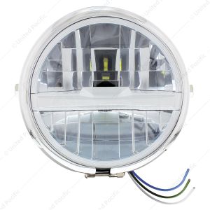 Chrome 5-3/4" Motorcycle Headlight 8 LED Bulb With Silver Bar - Side Mount