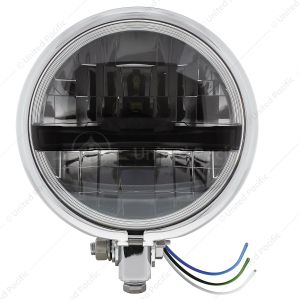 Chrome 5-3/4" Motorcycle Headlight 8 LED Blackout Bulb With Black Bar