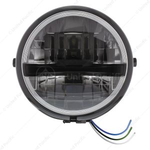 Black 5-3/4" Motorcycle Headlight 8 LED Blackout Bulb With Black Bar