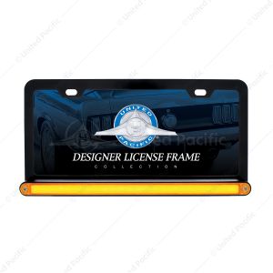 Black License Plate Frame With 24 LED 12" GloLight Bar - Amber LED/Amber Lens