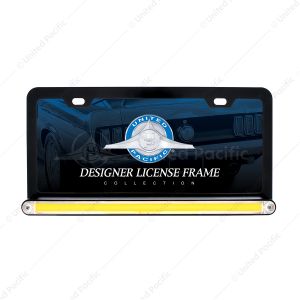 Black License Plate Frame With 24 LED 12" GloLight Bar - Amber LED/Clear Lens