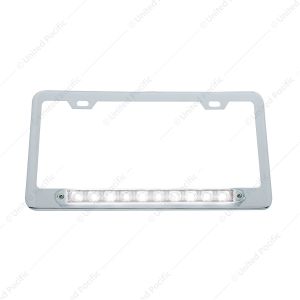 Chrome License Plate Frame With 10 LED 9" Light Bar - White LED/Clear Lens