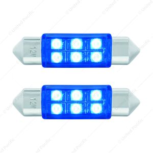 6 SMD High Power Micro LED 6418/6461-36mm Dome Light Bulb - Blue (2-Pack)