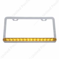 Chrome License Plate Frame With 14 LED 12" Light Bar - Amber LED/Amber Lens