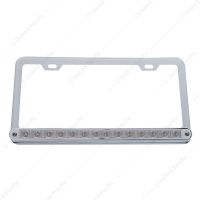 Chrome License Plate Frame With 14 LED 12" Light Bar - Amber LED/Clear Lens
