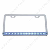 Chrome License Plate Frame With 14 LED 12" Light Bar - Blue LED/Clear Lens