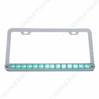 Chrome License Plate Frame With 14 LED 12" Light Bar - Green LED/Clear Lens