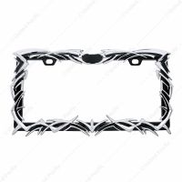 Tribal Flame License Plate Frame - Chrome