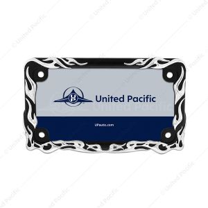 Motorcycle License Plate Frame - Chrome Flame/Black Frame