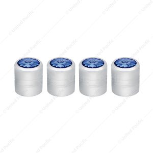 Chrome Round Valve Caps With Blue Crystal (4-Pack)