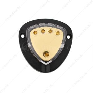 Gold Distribution Block with (1) 4 AWG input and (4) 8 AWG outputs, Triangular Shape 1 Pc.