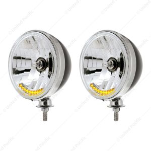 7" Dietz Style Headlight Housing With 12 Volt Crystal Halogen Bulb & 10 Amber LED (Pair)