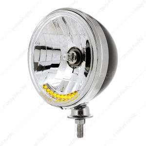 7" Black Dietz Style Headlight Housing & Chrome Rim With 12 Volt Crystal Halogen Bulb & 10 Amber LED