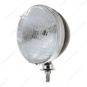 7" Black Dietz Style Headlight Housing & Chrome Rim With 12 Volt H6024 Halogen Seal Beam Bulb (Pair)