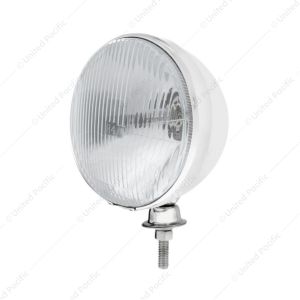 7" Stainless Dietz Style Headlight With 12 Volt Flat H4 Halogen Bulb (Pair)