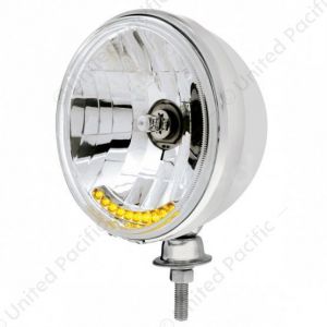 7" Dietz Style Headlight Housing With 12 Volt Crystal Halogen Bulb & 10 Amber LED (Pair)