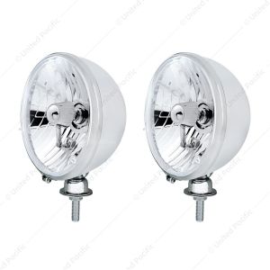 7" Chrome Kingbee Style 12V Headlight With H4 Crystal Halogen Bulbs (Pair)