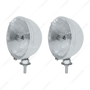 7" Chrome Kingbee Style 12V Headlight With H6024 Halogen Seal Beam Bulbs (Pair)