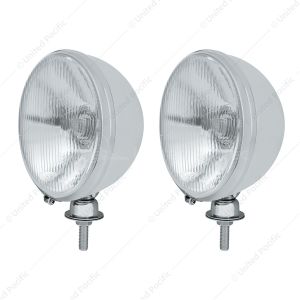 7" Chrome Kingbee Style 12V Headlight With Flat Halogen H4 Bulb (Pair)