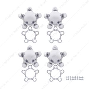 Chrome 5 on 4-1/2" Vintage Spider Wheel Hub Cover Set