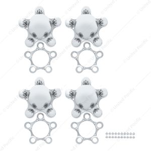 Chrome 5 on 5" Vintage Spider Wheel Hub Cover Set