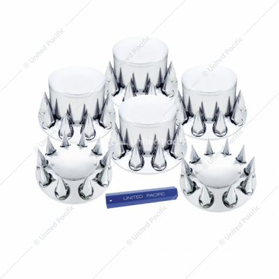 Dome Axle Cover Combo Kit With 33mm Spike Thread-On Nut Covers & Nut Cover Tool - Chrome