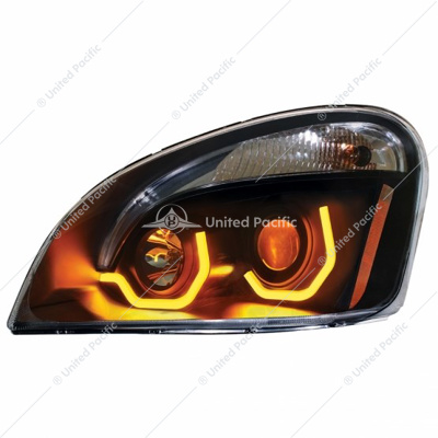 Blackout Projection Headlight W/Dual Function Amber LED Position Lights For 2008-17 FL Cascadia - Driver