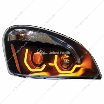 Blackout Projection Headlight W/Dual Function Amber LED Position Lights For 2008-17 FL Cascadia - Passenger