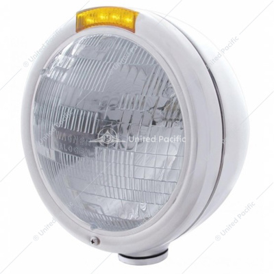 Chrome Classic Headlight H6024 Bulb & LED Turn Signal - Amber Lens
