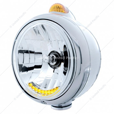 Chrome Guide 682-C Headlight H4 With 10 Amber LED & Dual Mode LED Signal - Amber Lens