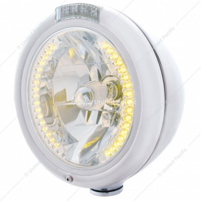 Chrome Classic Headlight H4 With 34 Amber LED & Dual Mode LED Signal - Clear Lens