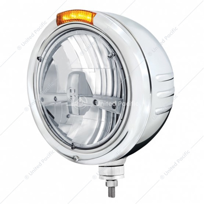 Stainless Steel Classic Embossed Stripe Headlight 5 LED Bulb & Dual Mode LED Signal
