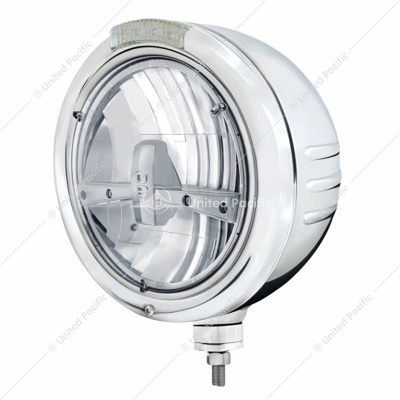 Stainless Steel Classic Embossed Stripe Headlight 5 LED Bulb & Dual Mode LED Signal-Clear Lens