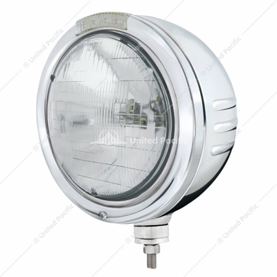 Stainless Steel Bullet Embossed Stripe Headlight H6024 & Dual Mode LED Signal - Clear Lens