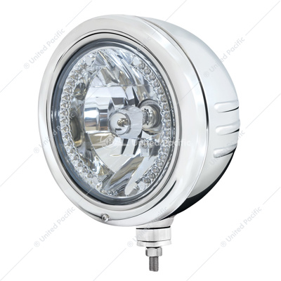 Stainless Classic Embossed Stripe Headlight Housing With 34 Amber LED Crystal Halogen Headlight