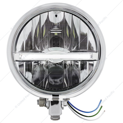 Chrome 5-3/4" Motorcycle Headlight 9 LED Bulb With White LED Light Bar
