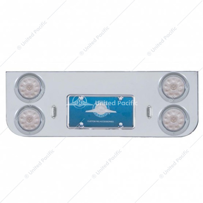 Chrome Rear Center Panel With Four 10 LED 4" Lights & Visors - Red LED/Clear Lens