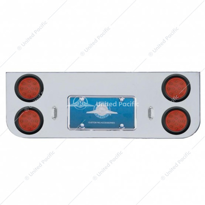 Chrome Rear Center Panel With Four 12 LED 4" Reflector Lights & Grommets - Red LED/Red Lens