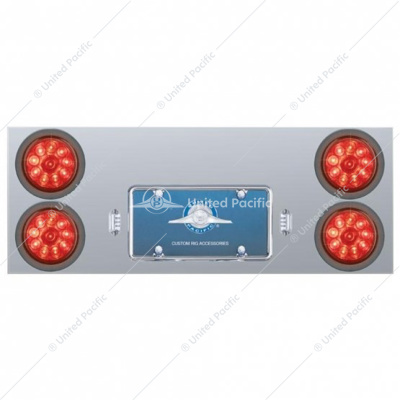33-3/4" Stainless Rear Center Panel With Four 10 LED 4" Lights & Grommets - Red LED/Red Lens