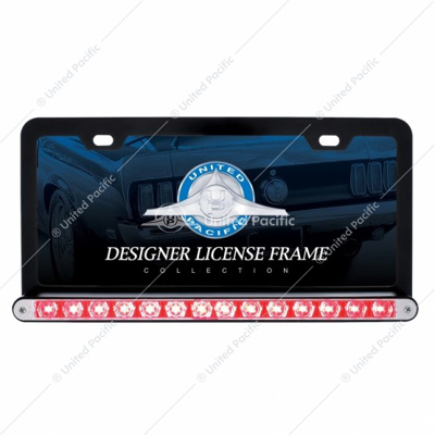 Black License Plate Frame With 14 LED 12" Light Bar - Red LED/Clear Lens