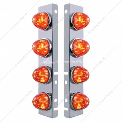 SS Front Air Cleaner Bracket With 8X 17 LED Watermelon Lights & SS Bezels For Peterbilt-Amber LED/Dark Amber L