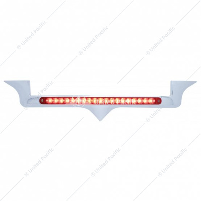 Chrome Hood Emblem Trim With 19 LED Reflector Light Bar For Kenworth - Red LED/Red Lens