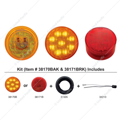 9 LED 2" Round Light Kit (Clearance/Marker) - Red LED/Red Lens