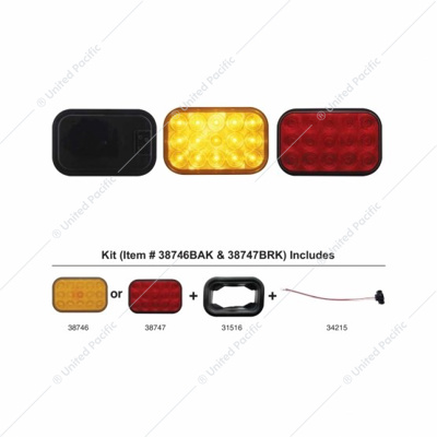 15 LED Rectangular Turn Signal Light Kit - Amber LED/Amber Lens
