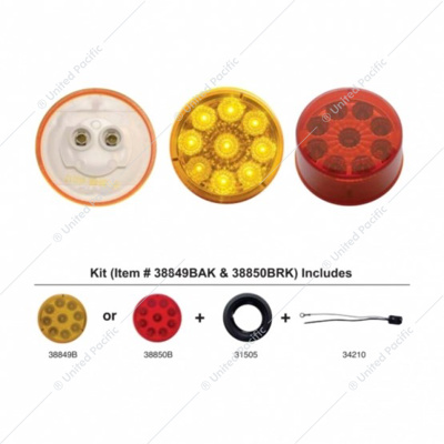 9 LED 2" Round Reflector Light Kit (Clearance/Marker) - Red LED/Red Lens