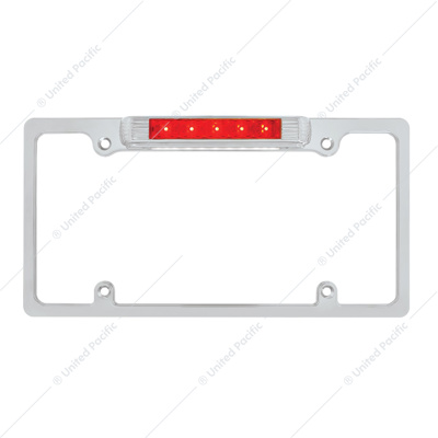 Chrome License Plate Frame With Third Brake Light -Red LED & Lens