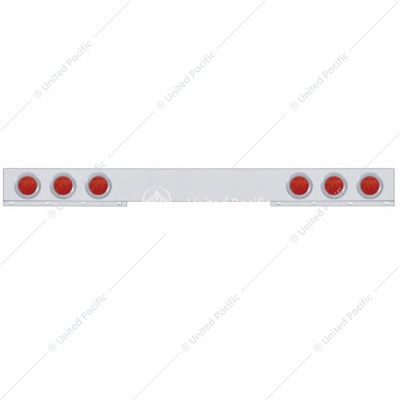 Chrome 1 Piece Rear Light Bar With Six 7 LED 4" Reflector Lights & Bezels - Red LED/Red Lens